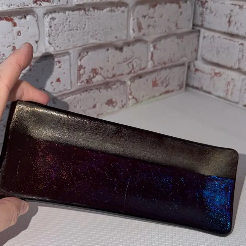 Kurt McVay KM Dichroic Art Glass Signed Tray Dish 8”