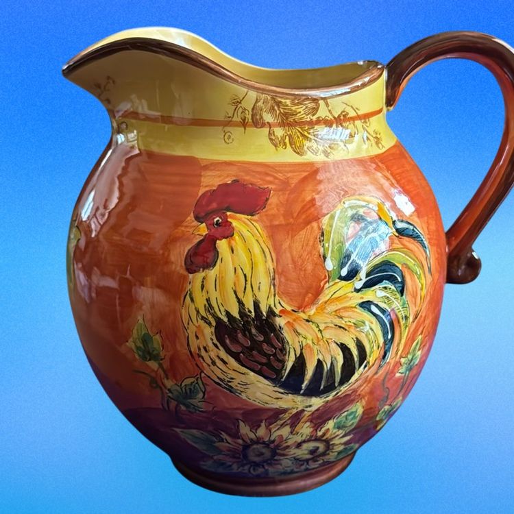 Orange Rooster  Ceramic Pitcher