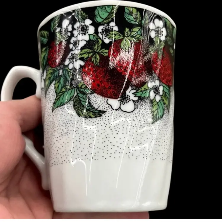 Vintage 1980’s Porcelain Strawberry Mug Made In Poland 8oz.