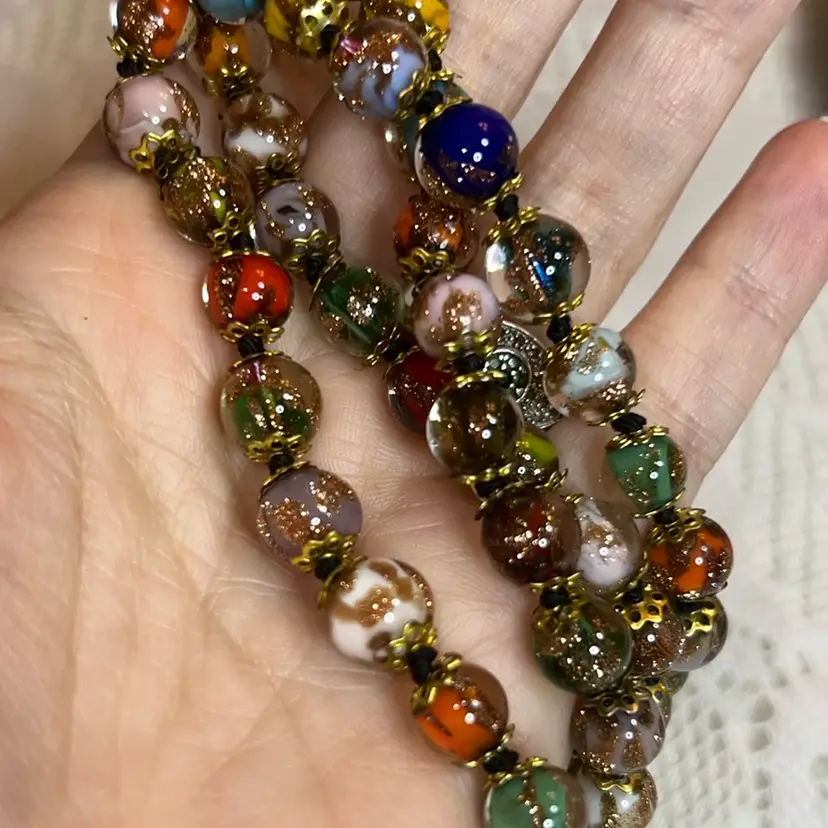 Vintage Murano Glass Necklace Aventurine Sommerso 26” UV Glow Signed