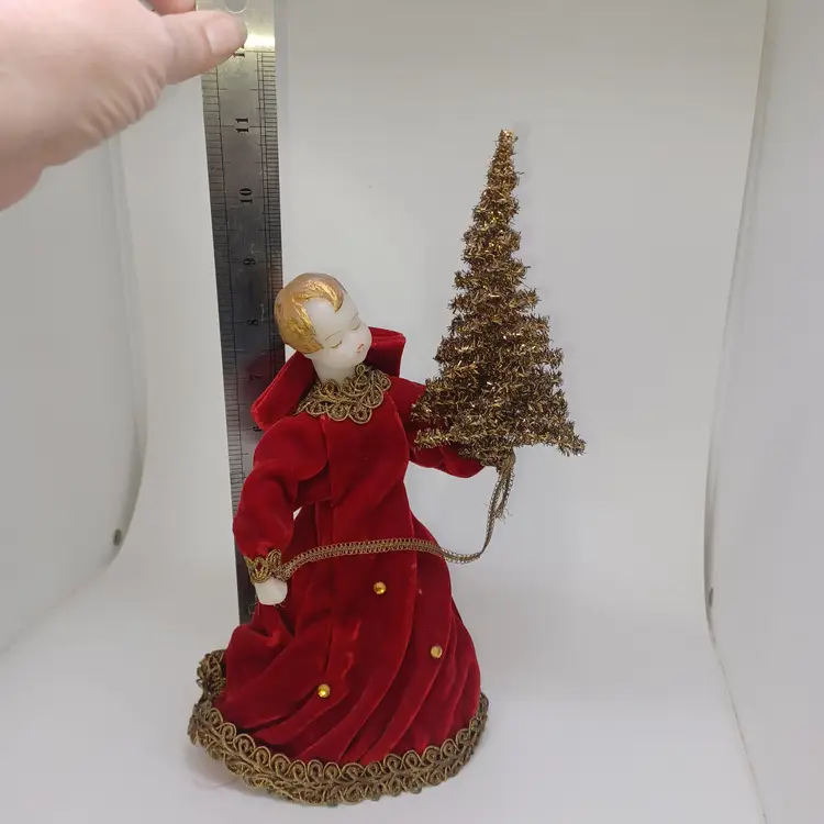 VTG Folkloric Angel  Koestel W. Germany Wax 8" Tree Topper Velvet Burgundy/Gold