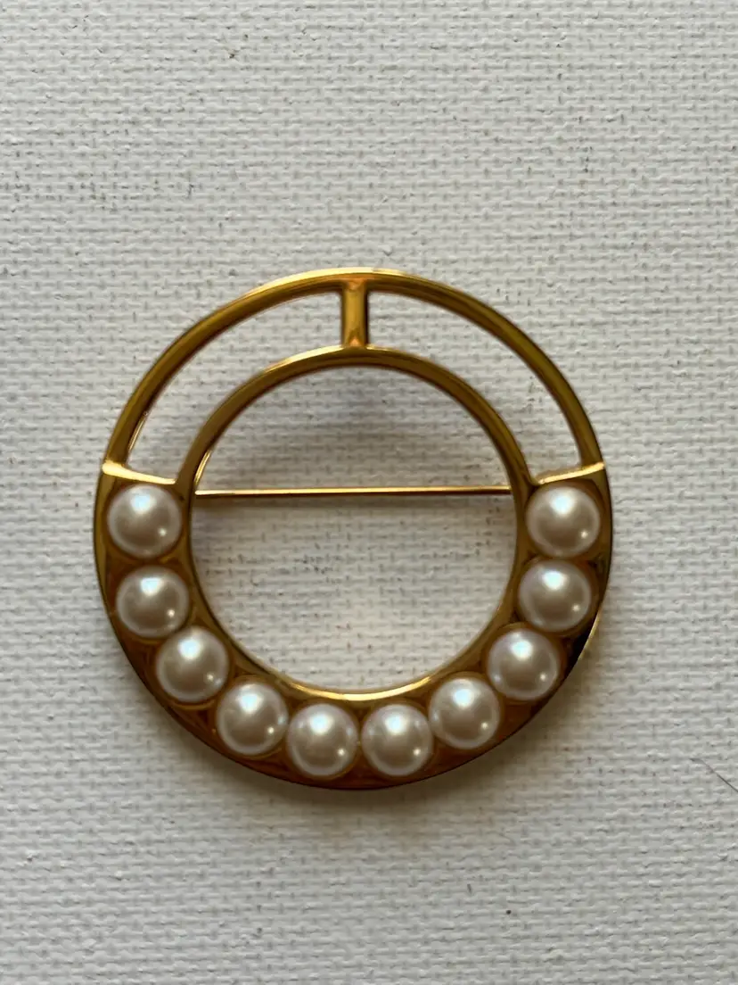 Monet Gold Pearl Brooch