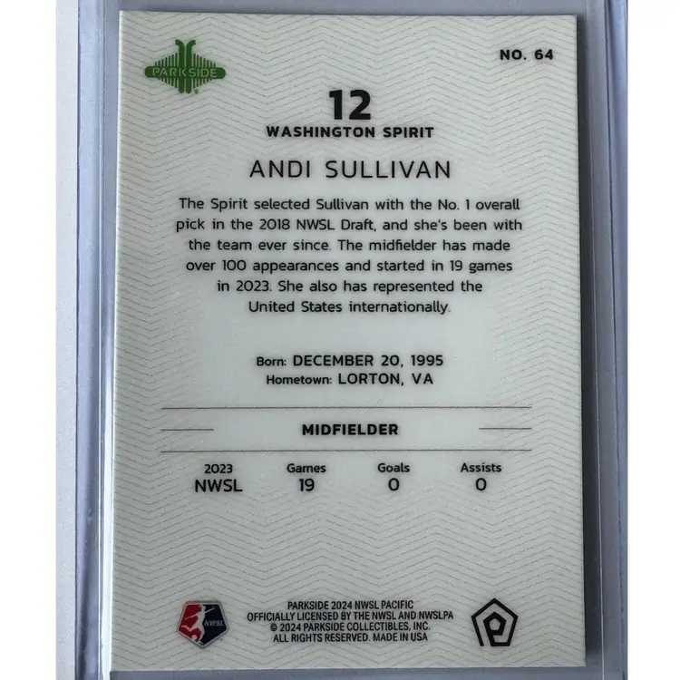 Andi Sullivan 2024 Parkside Pacific/10 Blue Washington Spirit #64