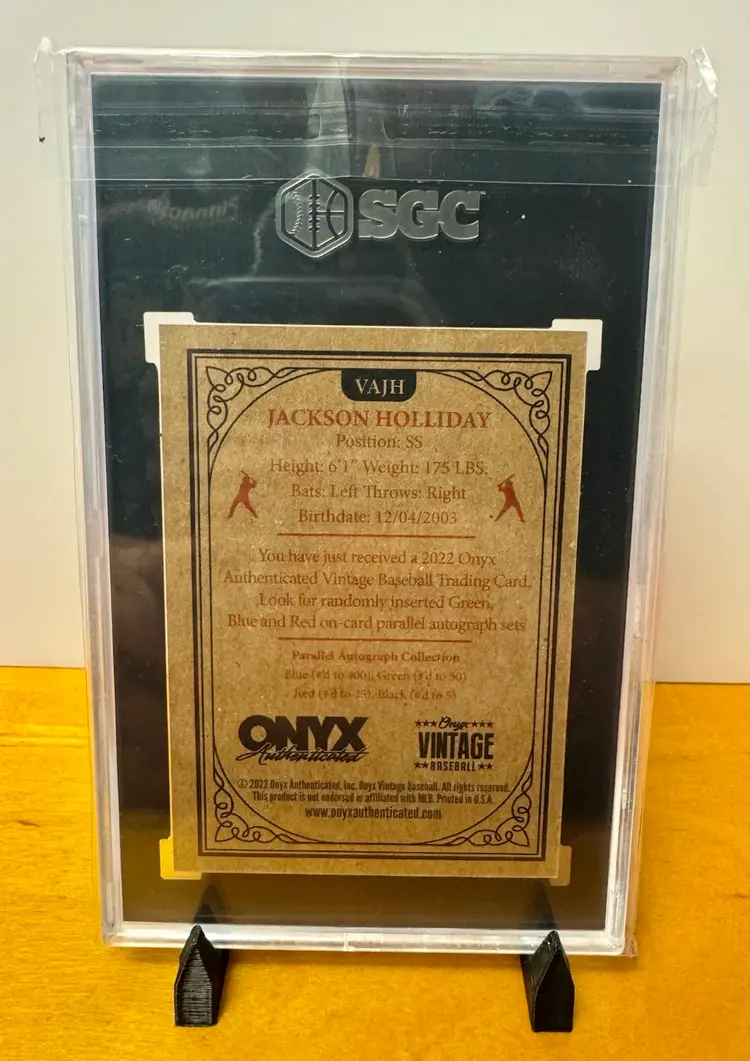 Jackson Holliday 2022 Onyx Vintage Autographs #VAJH SCG 9 MT Auto Grade 10 - Baltimore Orioles