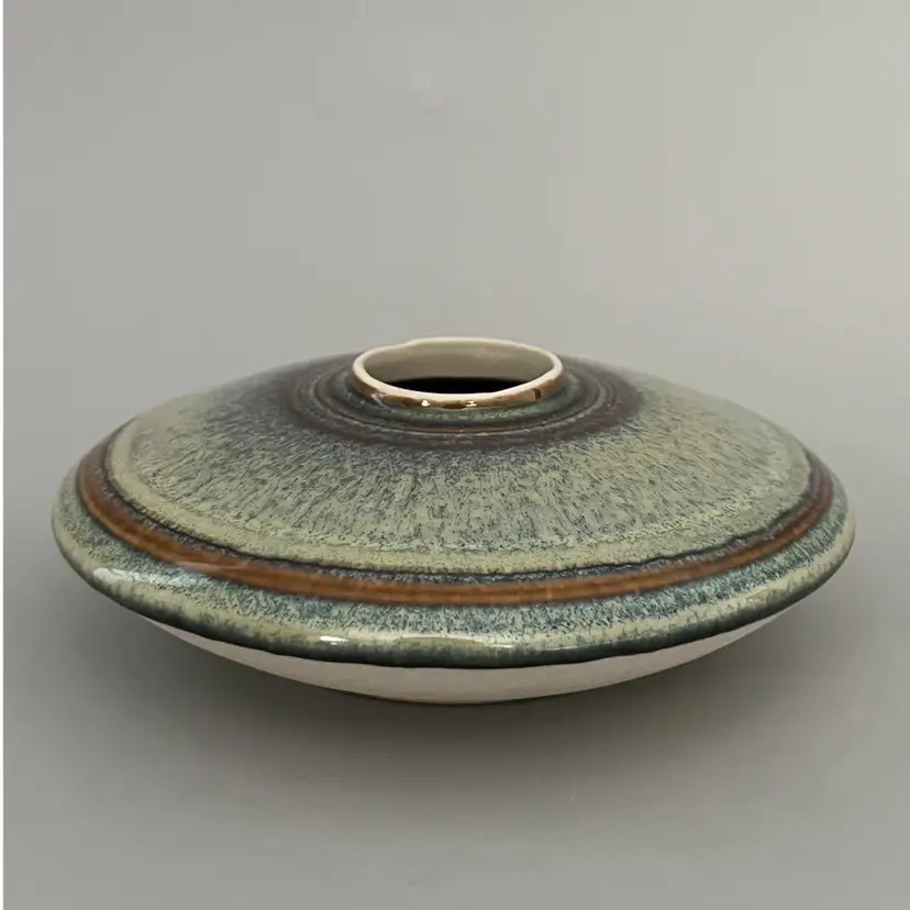 Signed Bill Campbell Pottery Oil Lamp Base Hand Thrown Glazed Brown & Blue