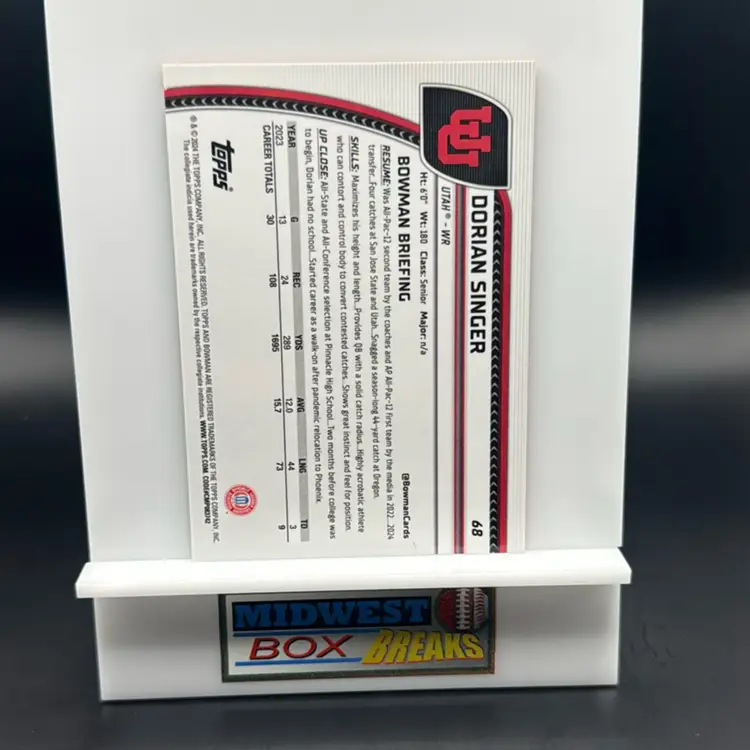 Dorian Singer 12/25 Orange Shimmer 2024 Bowman University Chrome Utah MBBCRD