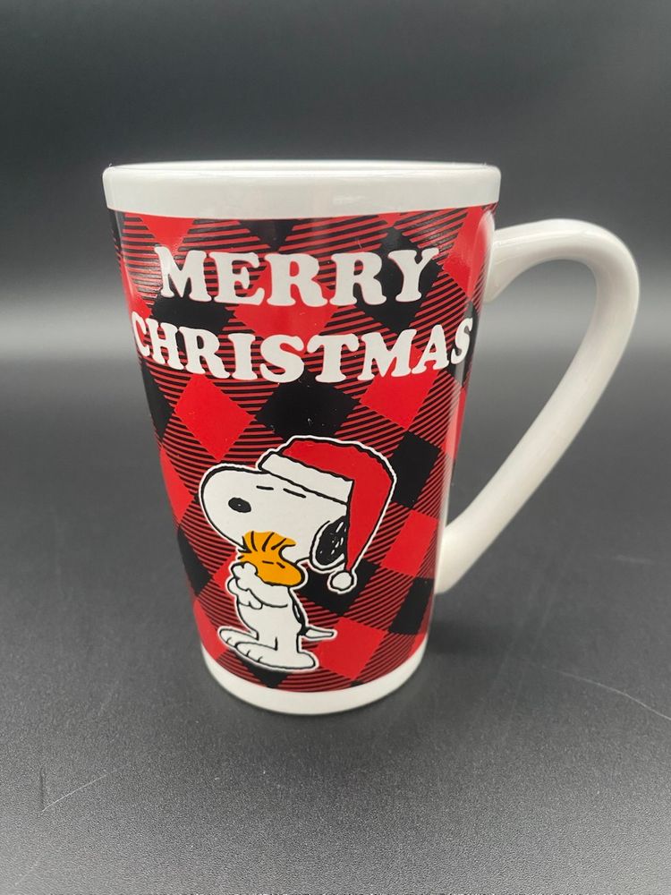 Peanuts Snoopy & Woodstock Merry Christmas Plaid Pattern Mug