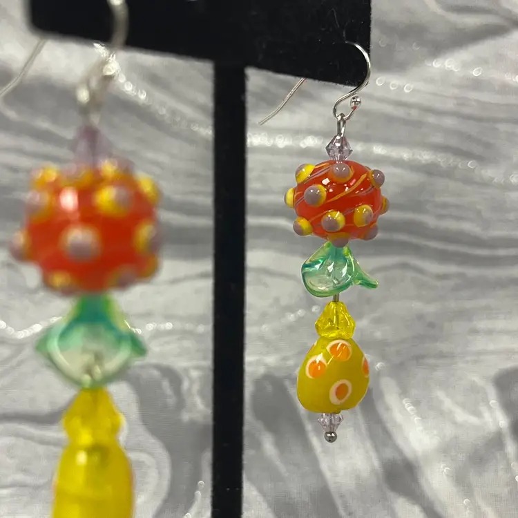#36 "Saturday Morning Cartoons & Some Captain Crunch Cereal" Series - Handmade by Me -- Lampwork Glass Earrings
