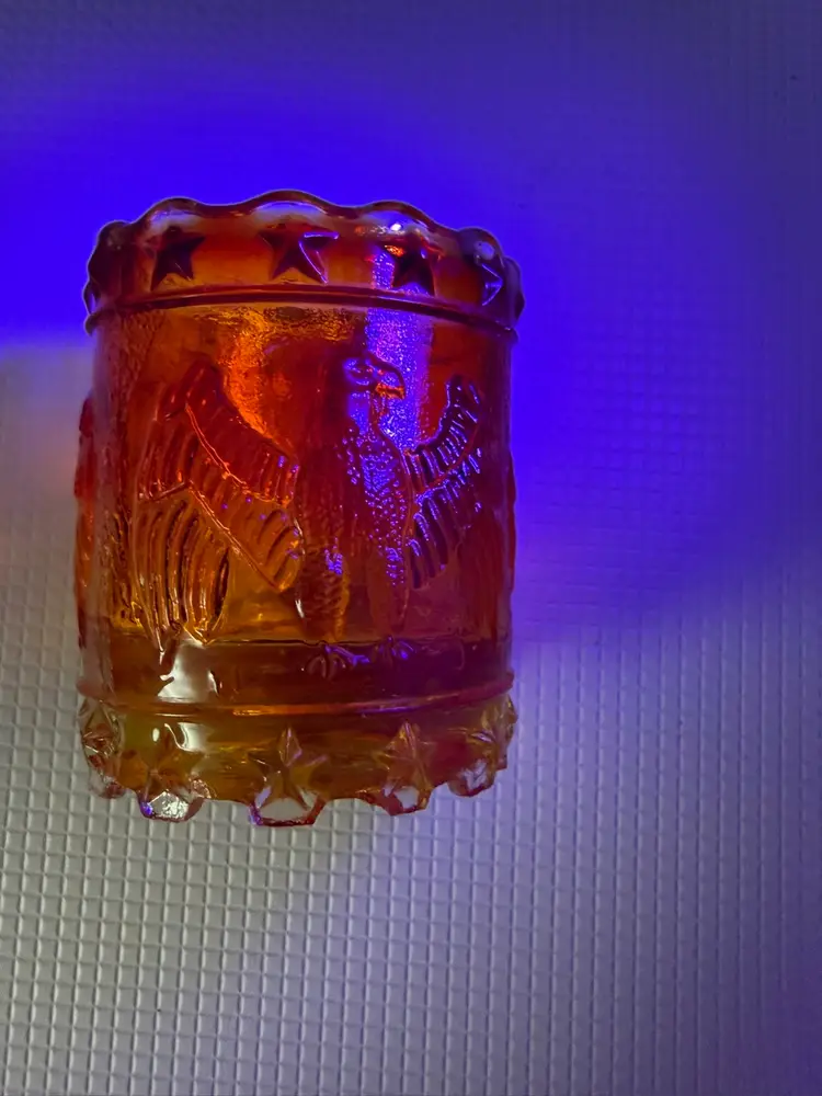 Amberina Kanawha Eagle and Stars Glass Toothpick Holder. UV Reactive