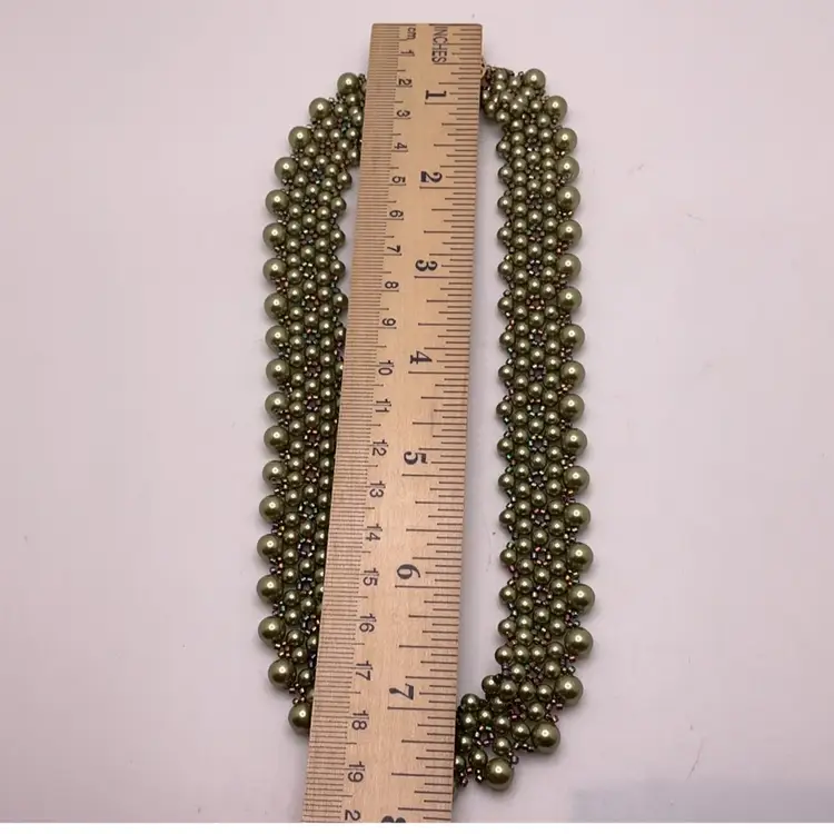 Green Pearl & Bead Choker Necklace with Gold Filled Filagree Box Clasp Artisan Made 14”