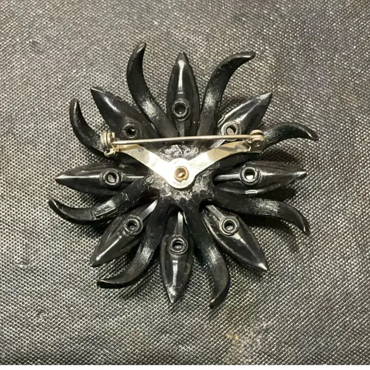 Vintage Flower Motif Brooch With Japanned Black Metal. Often Identified As Sleep Selina.