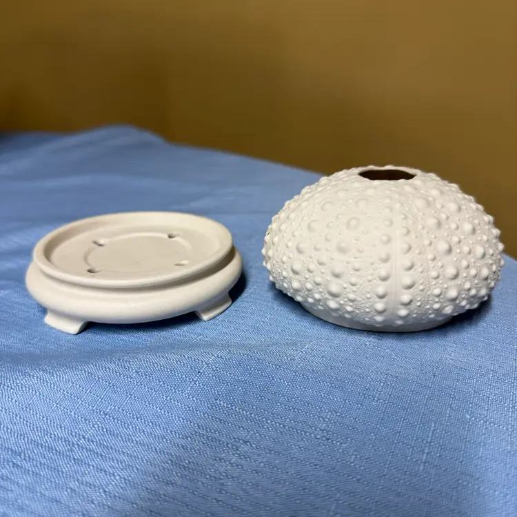 Margaret Furlong SEA URCHIN Tea Light, 2 Piece, Bisque Ivory Textured 3.5"