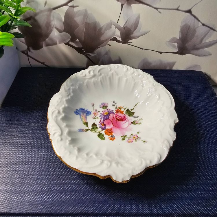 Vintage Royal Crown Derby English Bone China Scalloped Floral Trinket Dish