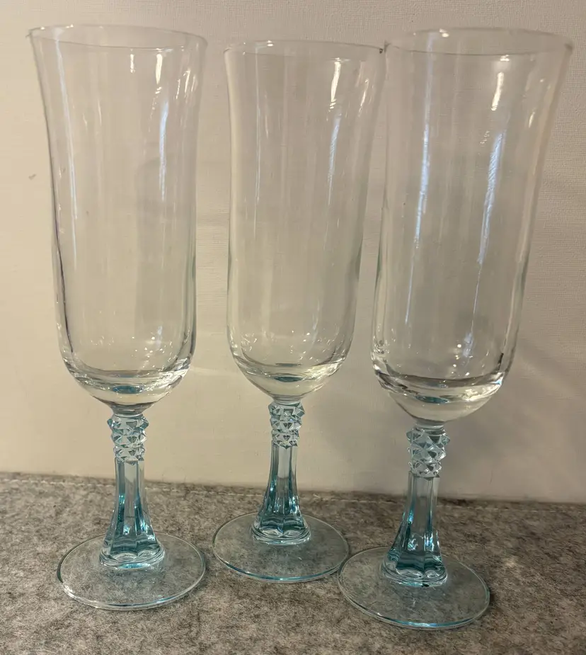 3 Cristal D' Arques Light Blue Champagne Glasses # 3185