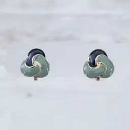 Vintage Clip On Earrings 0.25" Dainty Muted Green & Dark Blue Classy