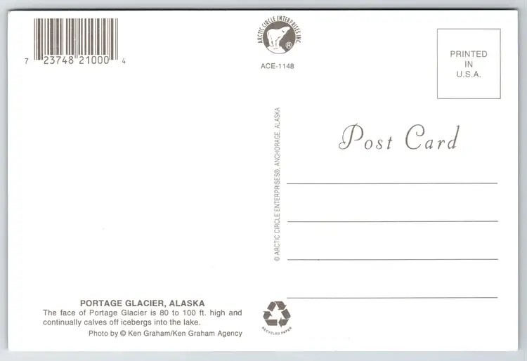 Postcard Portage Glacier Calving Icebergs Alaska Glaciology