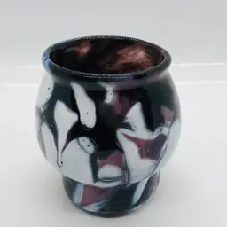 Vintage  Purple Slag Glass  Hand blown Candle Holder, Deep Purple Color 3 1/4”