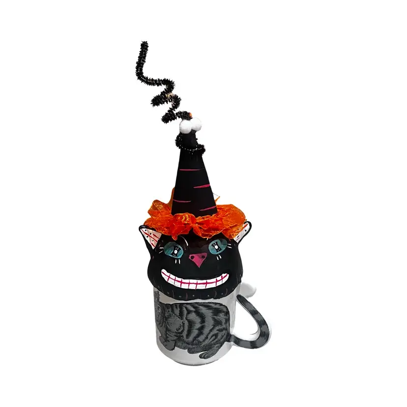 Made By Me Halloween Kitty Cup Black Cat Decor anthropormphic
