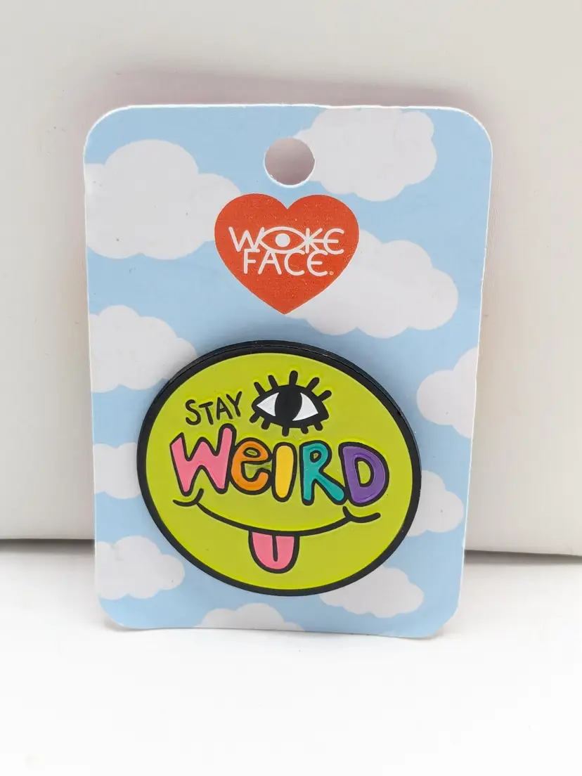 Stay Weird Smiley Face Pin Back NOS