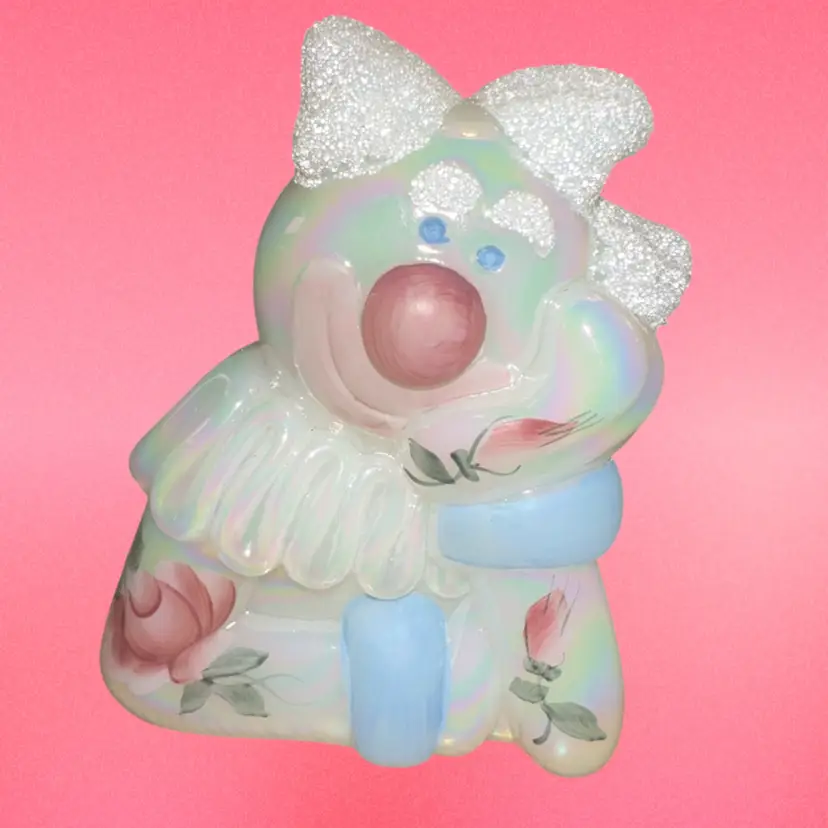 Fenton Iridescent Clown Artist Signed 3.5” Tall