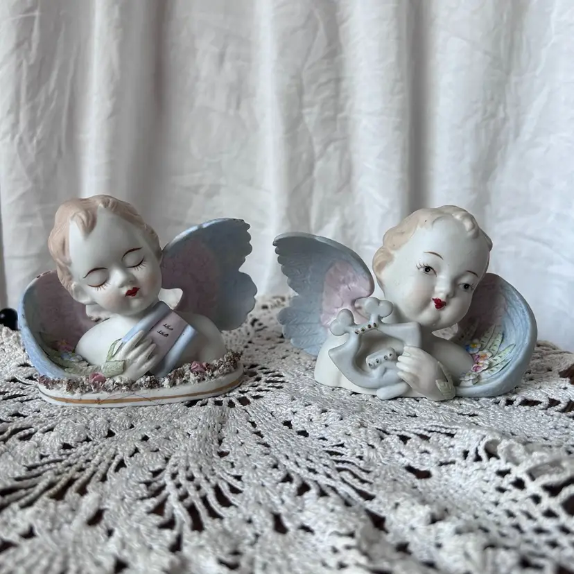 Vintage Bisque Ceramic Lefton Angel Figurines #432 Occupied Japan 