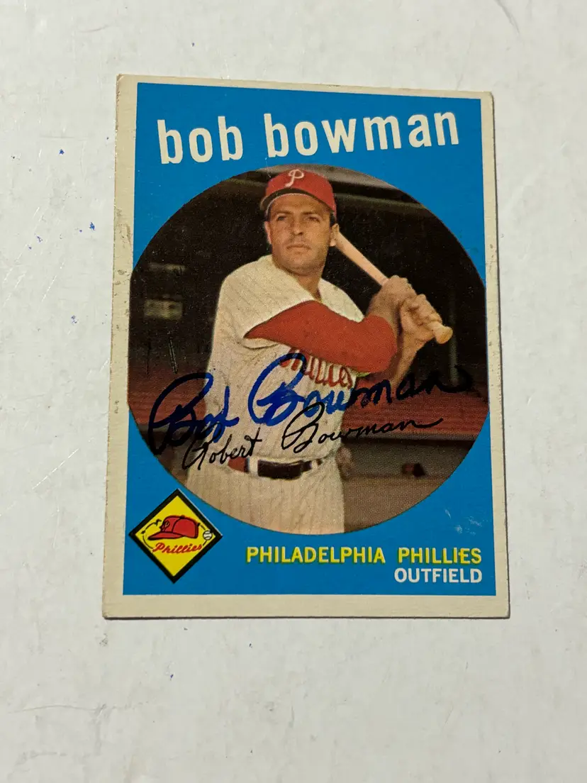 1959 Topps # 221 Bob Bowman, Philadelphia Phillies Signed Vintage