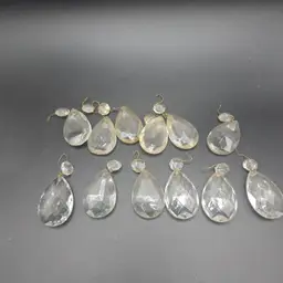 12 Vintage 2" Full-Cut Almond Teardrop Crystal Chandelier Prisms Two-Piece