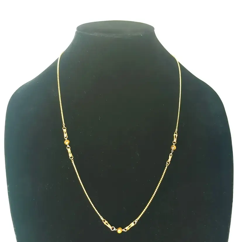 Vintage Gold-Tone Necklace With Tiger Eye Bead Accents With Clasp 26-Inches