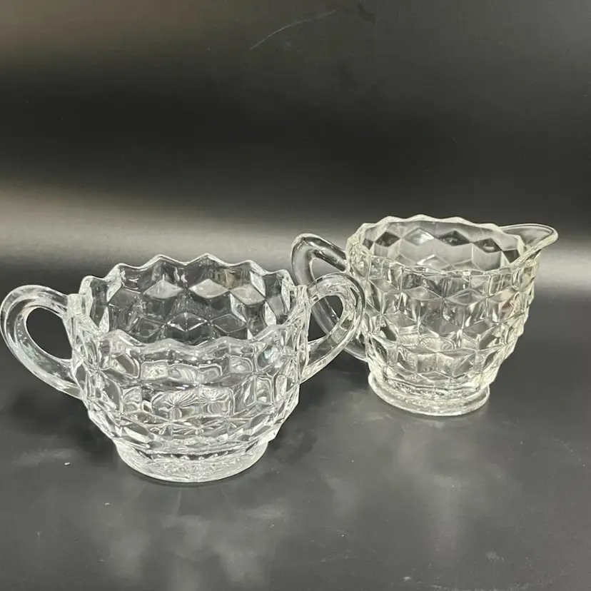 Fostoria American- Cream -3” & Sugar- 2.25” -Cubist-