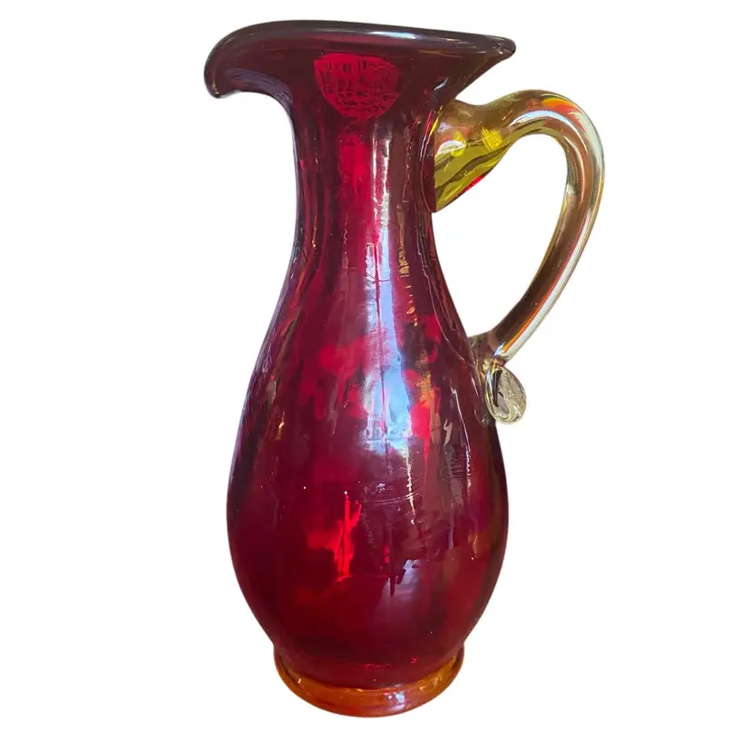 Vintage Kanawha Hand-Blown Glass Mini Pitcher in Amberina 5 Inches Tall