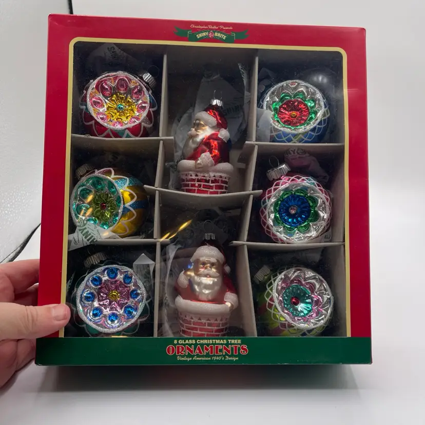 Christopher Radko Shiny Brite Ornaments 2 Santas 4” 6 Indent Rounds 3” New