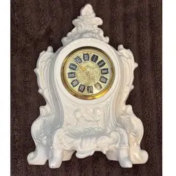 RARE Vintage WORKING Porcelain German Minxie Wind Up Mantel Clock Christmas Gift ! 11.5”