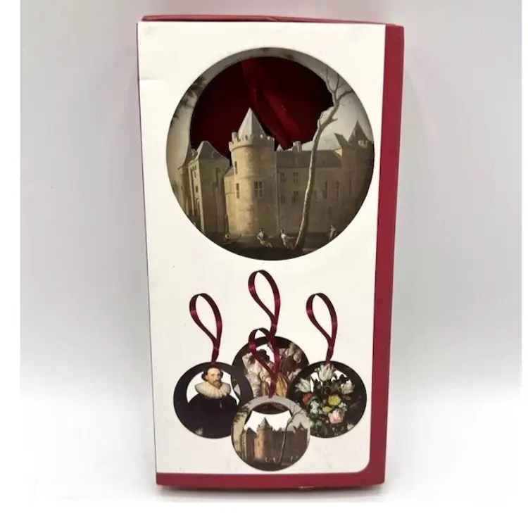 Amsterdam Castle Muiderslot 3 Wooden Ornaments Boxed *Missing 4th ornament 2.75"