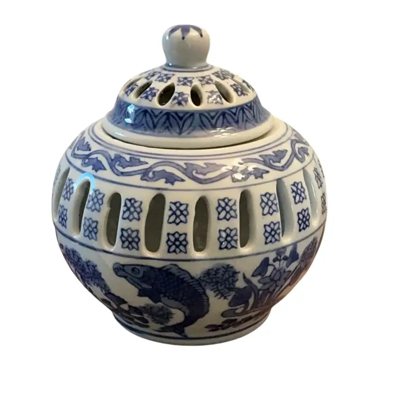 Vintage 2-piece Silvestri Blue And White Fairy Lamp/ Potpourri Or Candle Holder 5” X 5”