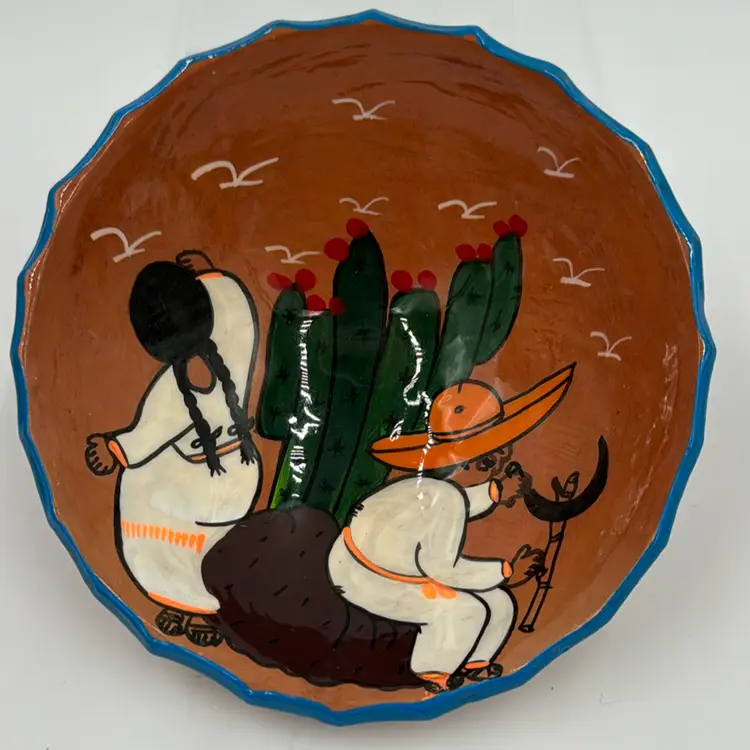 #6. Mexican Ceramic Bowl Folk Art Hand Maid,Painted  Mexico Colorful Decorative Only No Makers Mark