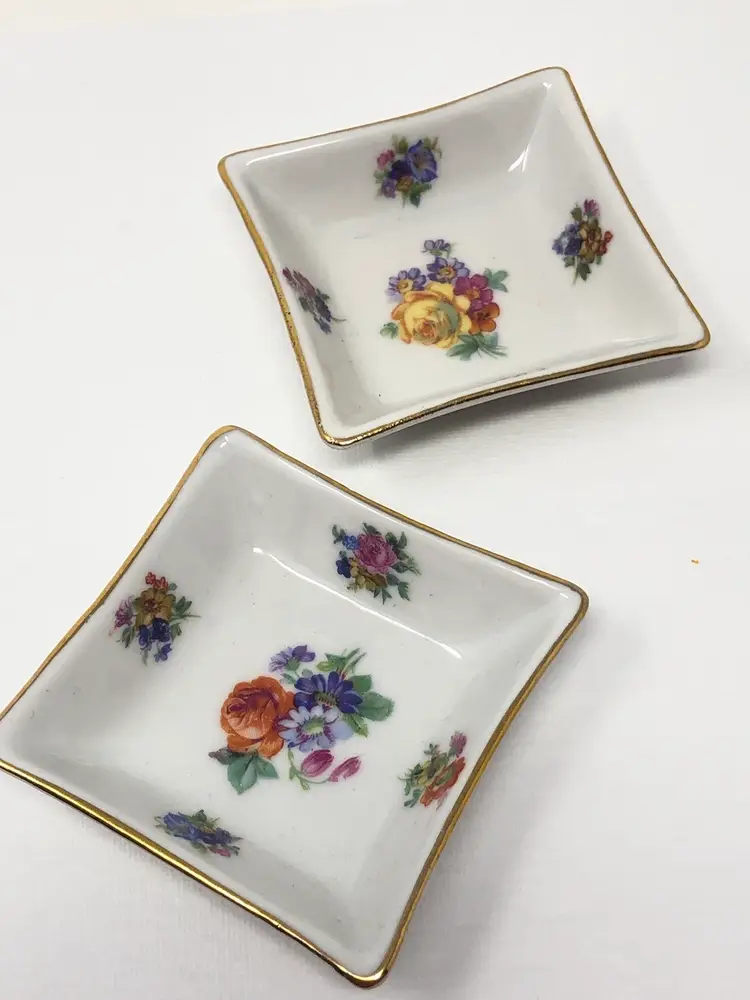 Pair of Rose Floral Trinket Dishes Germany