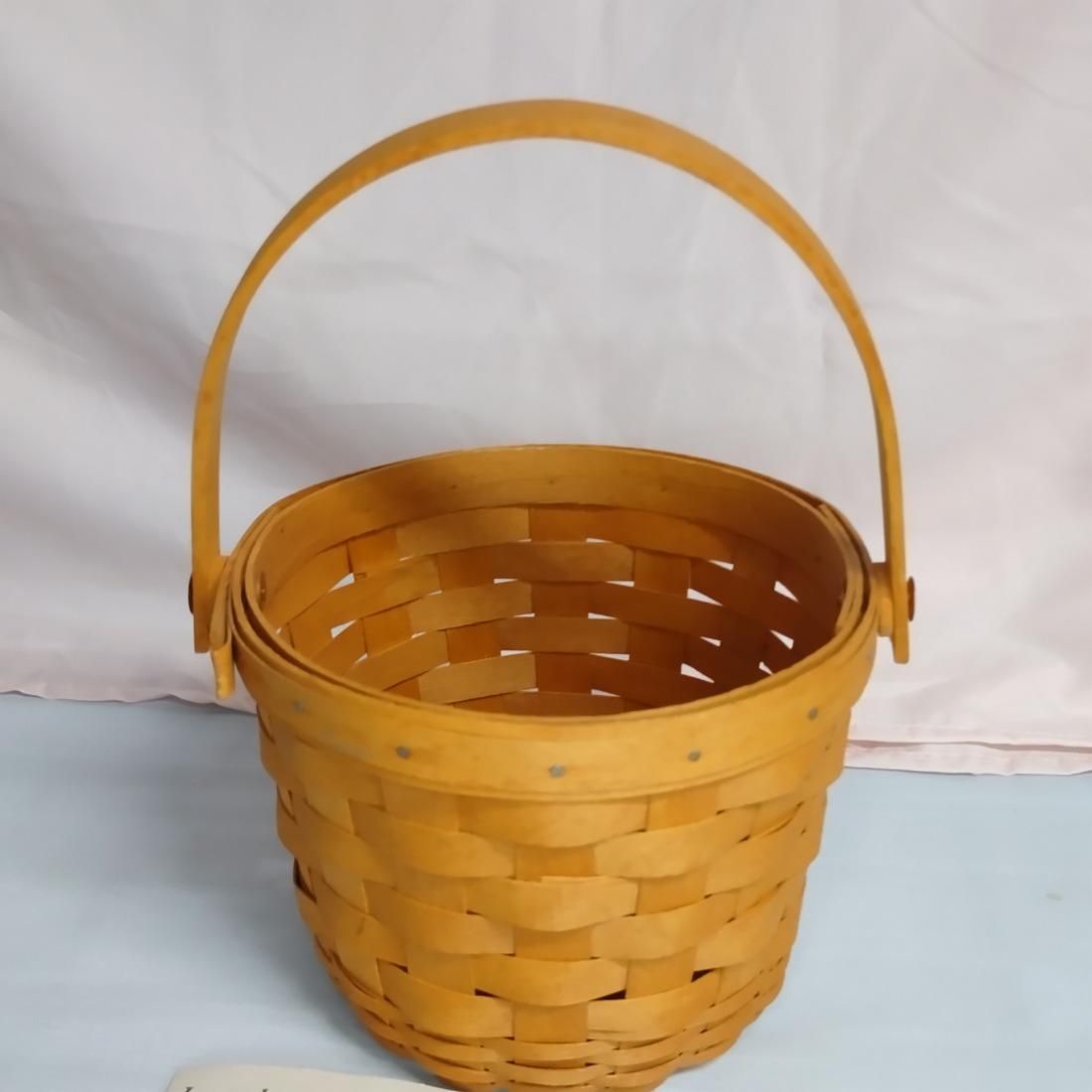Longaberger Basket 1994 Handwoven Small Round Single Handle Wood