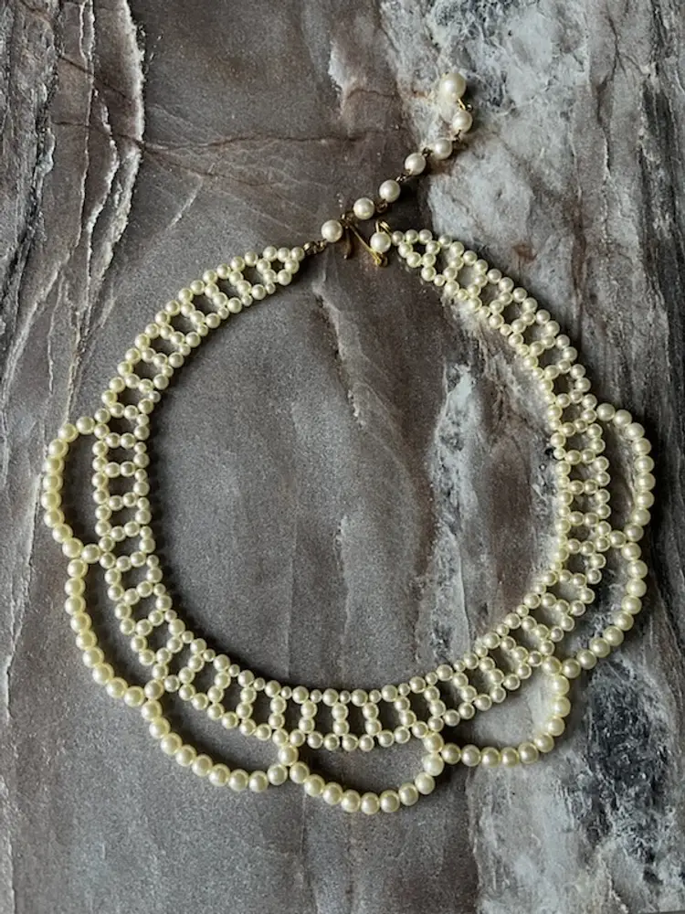 Vintage Faux Pearl Beaded Necklace Adjustable