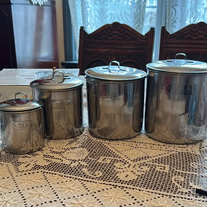 Vintage Stainless Set Of Four Kitchen Canisters