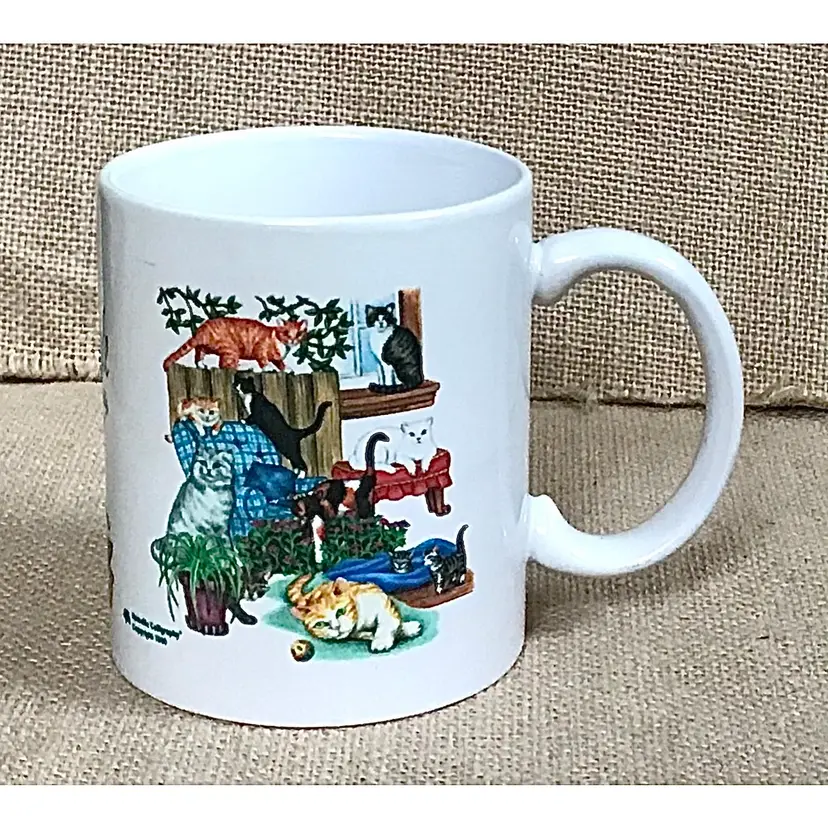 Cats Rule Coffee Mug Cup Playing Mischievous Kitty Cat Lover Vintage Cute Twee
