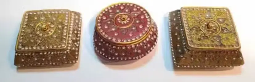 Pier 1 Trinket Jewelry Box Set of 3 Inlaid Jeweled Embellished