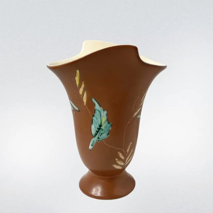 Herta Gertz Vase Hand Painted  “Mountain Foliage” MCM Vancouver Canada 
6-1/2” T x 3-3/4” W