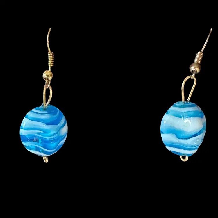 Vintage Blue And White Striped Art Glass Earrings