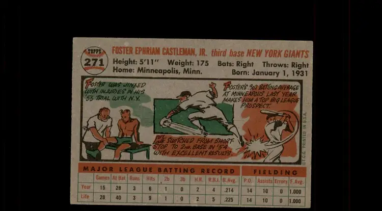 1956 Topps #271 Foster Castleman - (pk-tl2) - New York Giants