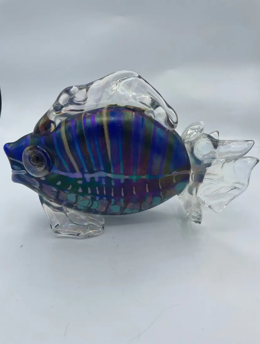 David Tate iridescent blown glass fish sculpture