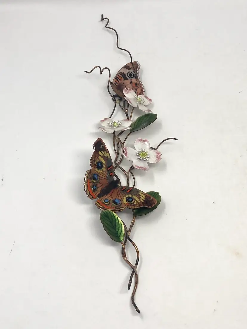 Bovano of Cheshire Buckeye Moths on a Dogwood Branch Enamel on Copper Wall Art