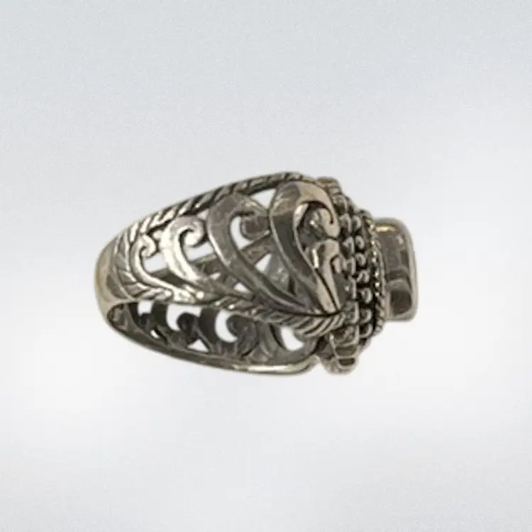 Sterling Silver Australian Fire Opal Boho Filigree Ring Size 7, 5.5g