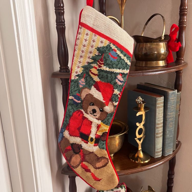 Vintage Imperial Excellence ‘91 Teddy Bear Christmas Tree Needlepoint Stocking