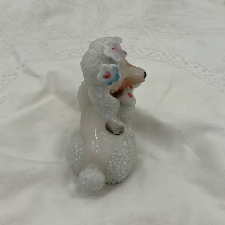 Staffordshire French Poodle Dog Sugar Texture Hand Painted Porcelain Figurine