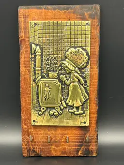 Vintage Holly Hobbie Brass & Wood Wall Hanging - 1970s Nostalgia